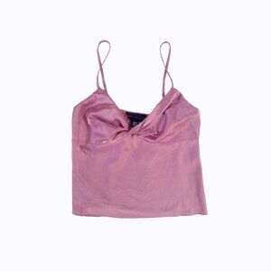 Pink Satin Y2K Babydoll Camisole L Twist Front Coquette Barbie Romance Soft Girl